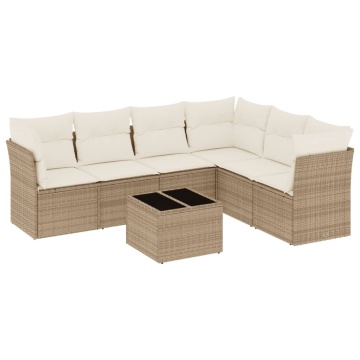 Set canapele de grădină, 7 piese, cu perne, bej, poliratan - Img 2