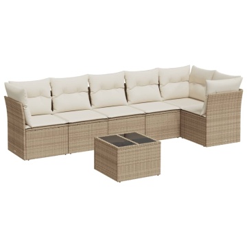 Set canapele de grădină, 7 piese, cu perne, bej, poliratan - Img 2
