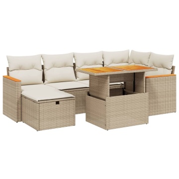 Set canapele de grădină, 7 piese, cu perne, bej, poliratan - Img 2