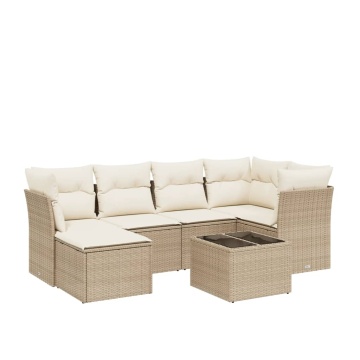 Set canapele de grădină, 7 piese, cu perne, bej, poliratan - Img 2