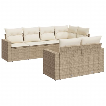 Set canapele de grădină, 7 piese, cu perne, bej, poliratan - Img 2