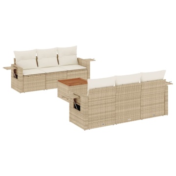 Set canapele de grădină, 7 piese, cu perne, bej, poliratan - Img 2