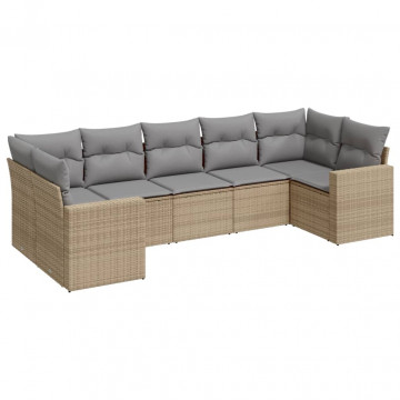 Set canapele de grădină, 7 piese, cu perne, bej, poliratan - Img 2