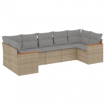 Set canapele de grădină, 7 piese, cu perne, bej, poliratan - Img 2
