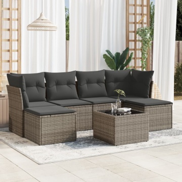 Set canapele de grădină, 7 piese, cu perne, gri, poliratan - Img 1