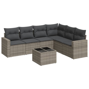 Set canapele de grădină, 7 piese, cu perne, gri, poliratan - Img 2