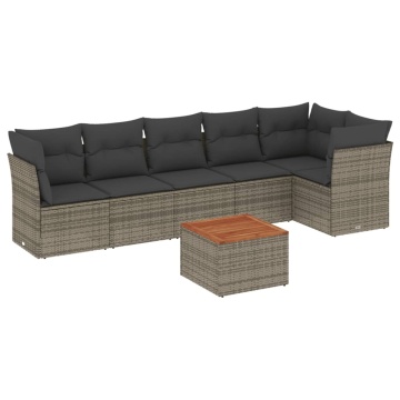 Set canapele de grădină, 7 piese, cu perne, gri, poliratan - Img 2