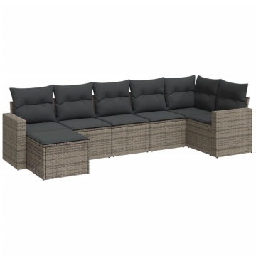 Set canapele de grădină, 7 piese, cu perne, gri, poliratan - Img 2