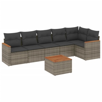 Set canapele de grădină, 7 piese, cu perne, gri, poliratan - Img 2