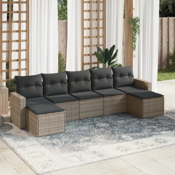 Set canapele de grădină, 7 piese, cu perne, gri, poliratan - Img 1