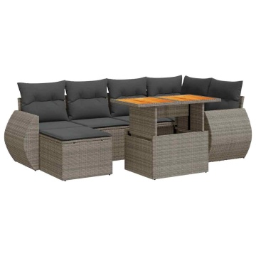 Set canapele de grădină, 7 piese, cu perne, gri, poliratan - Img 2