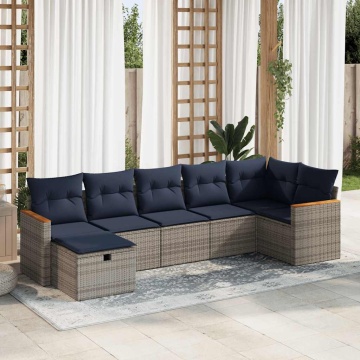 Set canapele de grădină, 7 piese, cu perne, gri, poliratan - Img 1