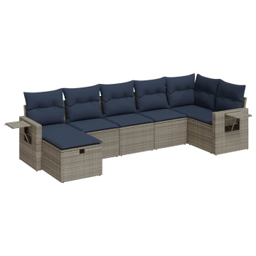 Set canapele de grădină, 7 piese, cu perne, gri, poliratan - Img 2