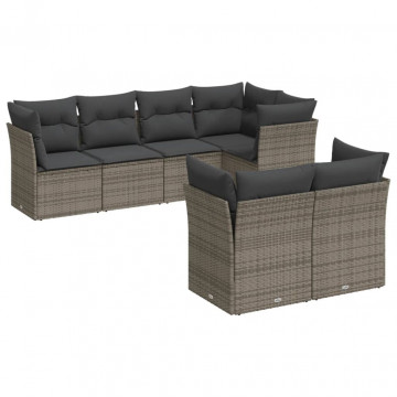 Set canapele de grădină, 7 piese, cu perne, gri, poliratan - Img 2