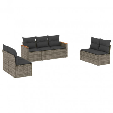 Set canapele de grădină, 7 piese, cu perne, gri, poliratan - Img 2