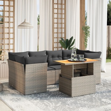 Set canapele de grădină, 7 piese, cu perne, gri, poliratan - Img 1