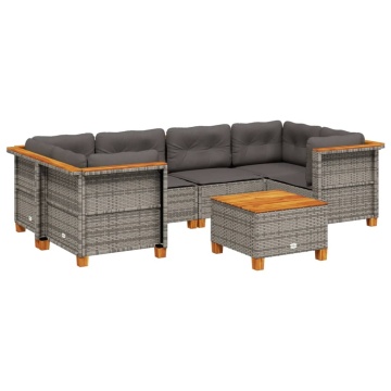 Set canapele de grădină, 7 piese, cu perne, gri, poliratan - Img 2