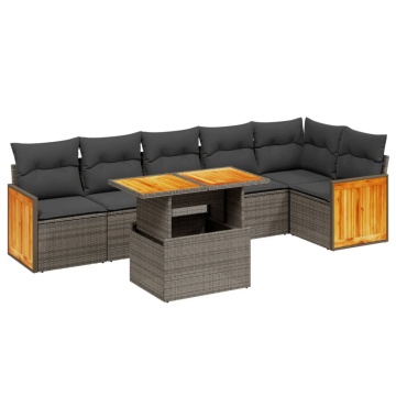 Set canapele de grădină, 7 piese, cu perne, gri, poliratan - Img 2