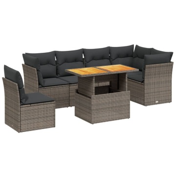 Set canapele de grădină, 7 piese, cu perne, gri, poliratan - Img 2