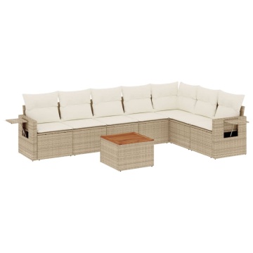 Set canapele de grădină, 8 piese, cu perne, bej, poliratan - Img 2