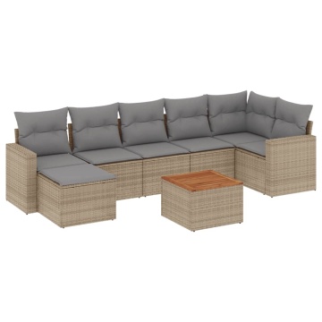 Set canapele de grădină, 8 piese, cu perne, bej, poliratan - Img 2