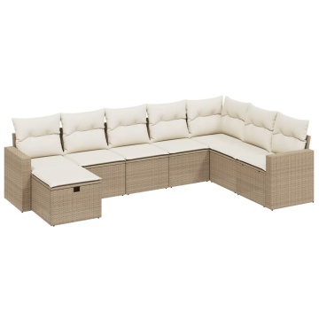 Set canapele de grădină, 8 piese, cu perne, bej, poliratan - Img 2