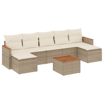 Set canapele de grădină, 8 piese, cu perne, bej, poliratan - Img 2