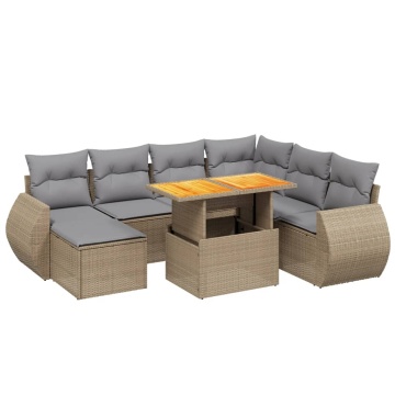 Set canapele de grădină, 8 piese, cu perne, bej, poliratan - Img 2
