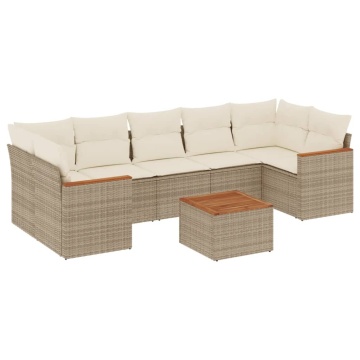 Set canapele de grădină, 8 piese, cu perne, bej, poliratan - Img 2