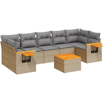 Set canapele de grădină, 8 piese, cu perne, bej, poliratan - Img 2