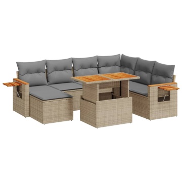 Set canapele de grădină, 8 piese, cu perne, bej, poliratan - Img 2