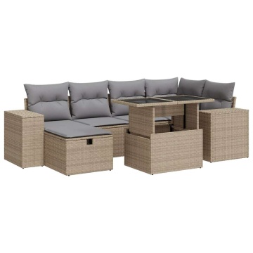 Set canapele de grădină, 8 piese, cu perne, bej, poliratan - Img 2