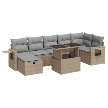 Set canapele de grădină, 8 piese, cu perne, bej, poliratan - Img 2