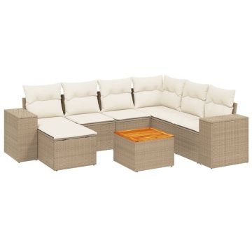 Set canapele de grădină, 8 piese, cu perne, bej, poliratan - Img 2
