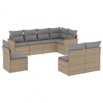 Set canapele de grădină, 8 piese, cu perne, bej, poliratan - Img 2