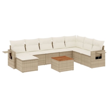 Set canapele de grădină, 9 piese, cu perne, bej, poliratan - Img 2