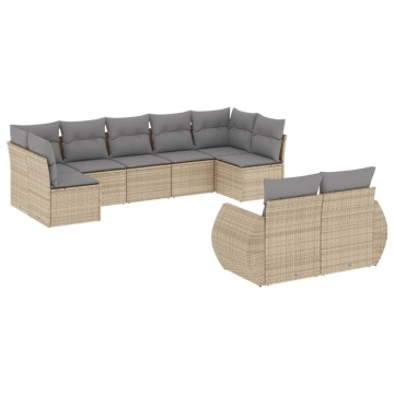 Set canapele de grădină, 9 piese, cu perne, bej, poliratan - Img 2