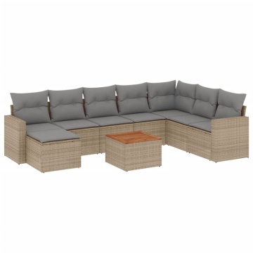 Set canapele de grădină, 9 piese, cu perne, bej, poliratan - Img 2