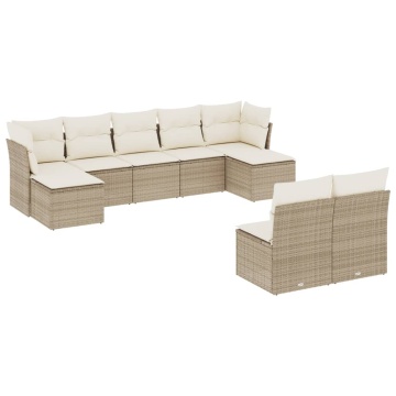 Set canapele de grădină, 9 piese, cu perne, bej, poliratan - Img 2
