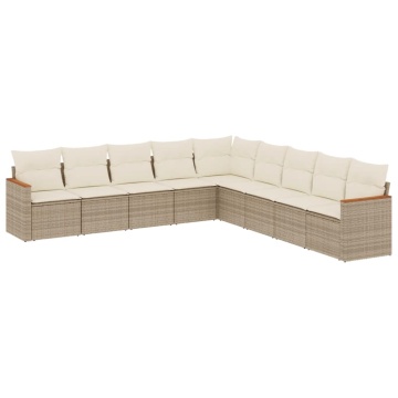 Set canapele de grădină, 9 piese, cu perne, bej, poliratan - Img 2