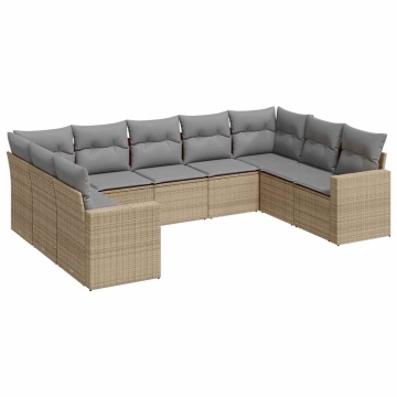 Set canapele de grădină, 9 piese, cu perne, bej, poliratan - Img 2