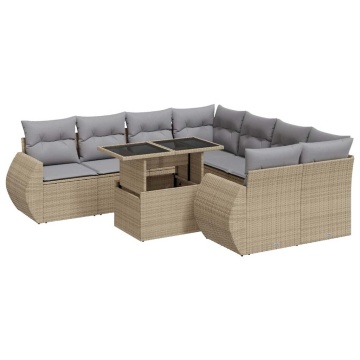 Set canapele de grădină, 9 piese, cu perne, bej, poliratan - Img 2