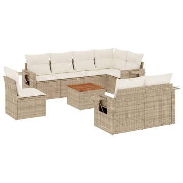Set canapele de grădină, 9 piese, cu perne, bej, poliratan - Img 2