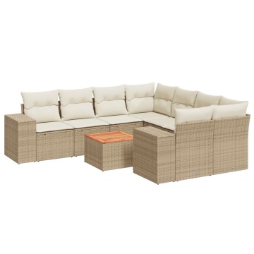 Set canapele de grădină, 9 piese, cu perne, bej, poliratan - Img 2