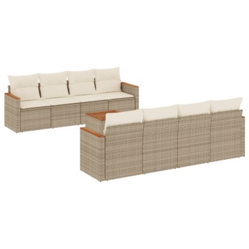 Set canapele de grădină, 9 piese, cu perne, bej, poliratan - Img 2