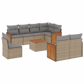 Set canapele de grădină, 9 piese, cu perne, bej, poliratan - Img 2