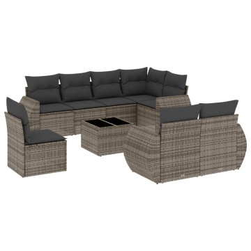 Set canapele de grădină, 9 piese, cu perne, gri, poliratan - Img 2