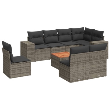 Set canapele de grădină, 9 piese, cu perne, gri, poliratan - Img 2