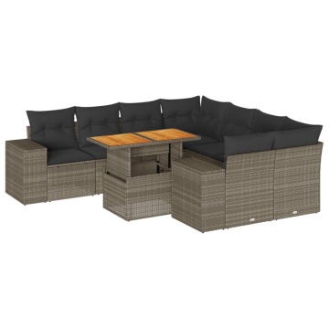 Set canapele de grădină, 9 piese, cu perne, gri, poliratan - Img 2