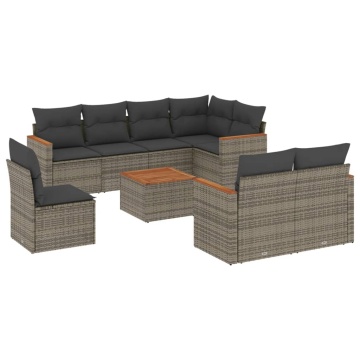 Set canapele de grădină, 9 piese, cu perne, gri, poliratan - Img 2